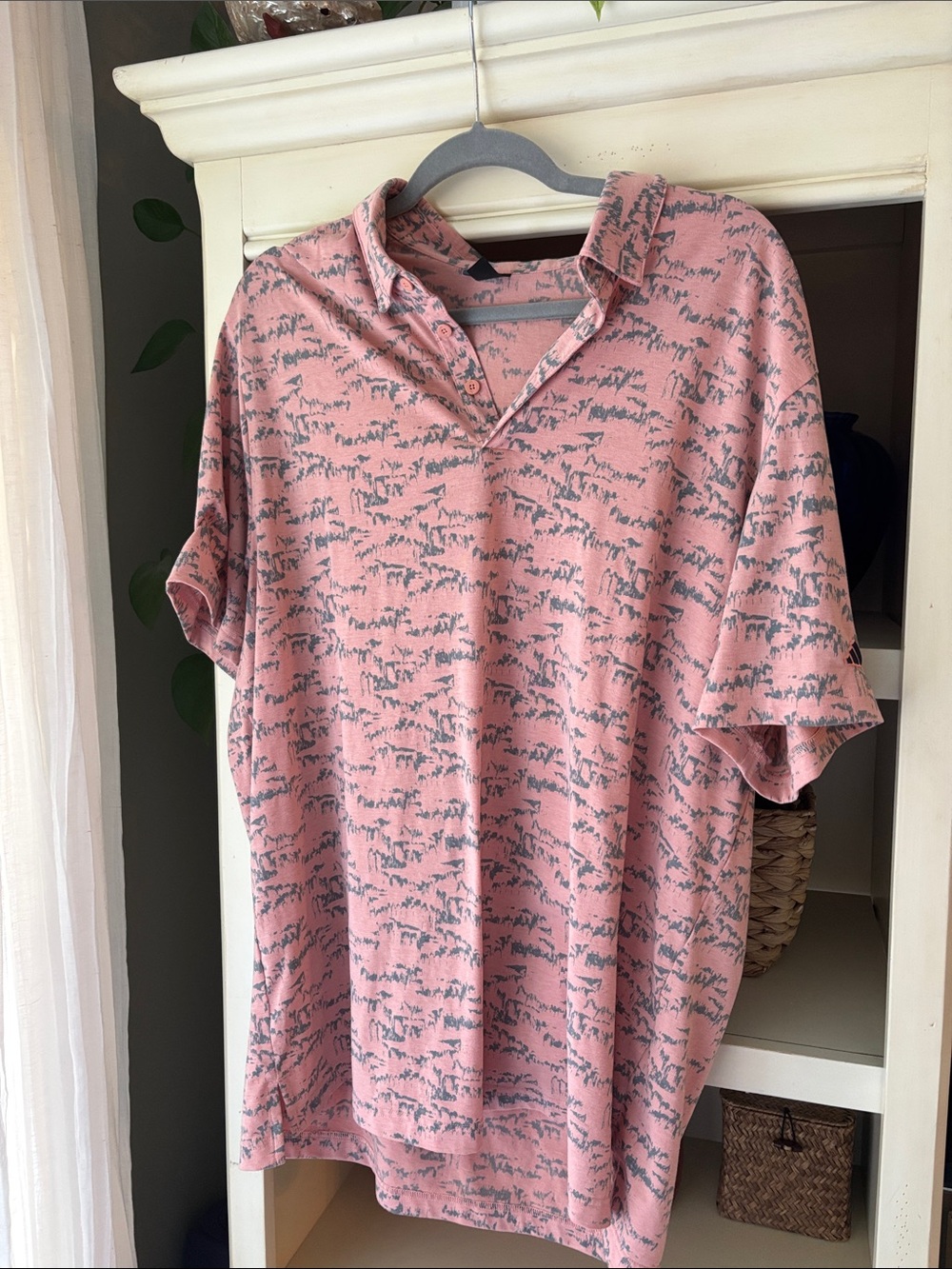 adidas Pink Short-Sleeve Patterned Golf Polo